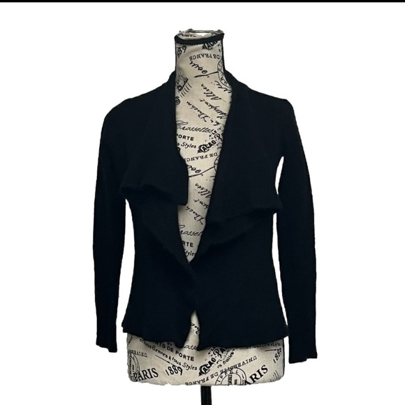 100% Cashmere Waterfall Open Cardigan Sweater Womens Black XS Goth Grunge Preppy - Picture 1 of 8